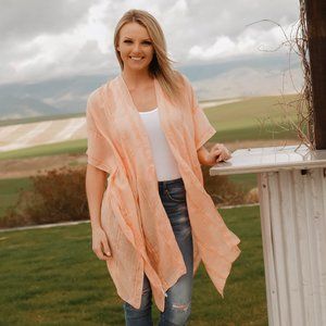 Striped Print Kimono - Peach